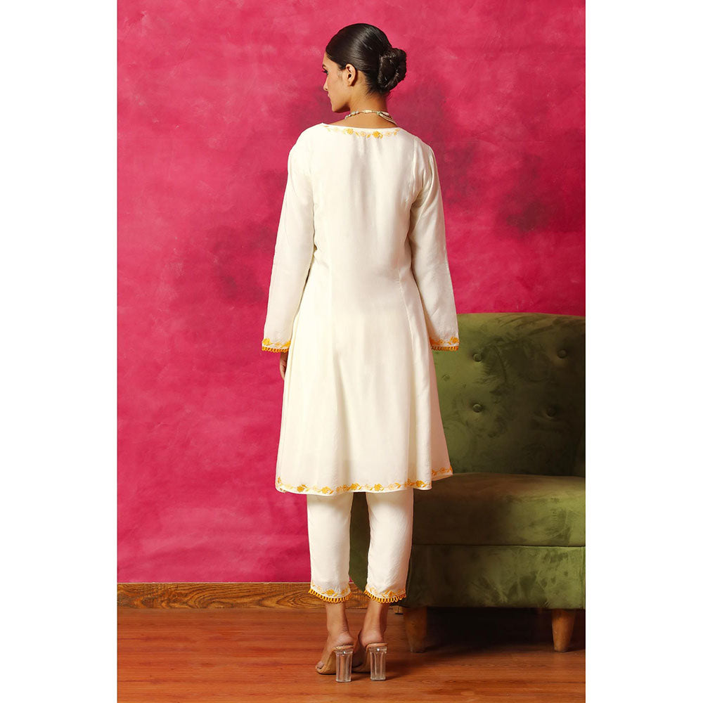 DOHR INDIA Nargis Off White Silk Chanderi A-Line Kurta with Pant and Dupatta (Set of 3)