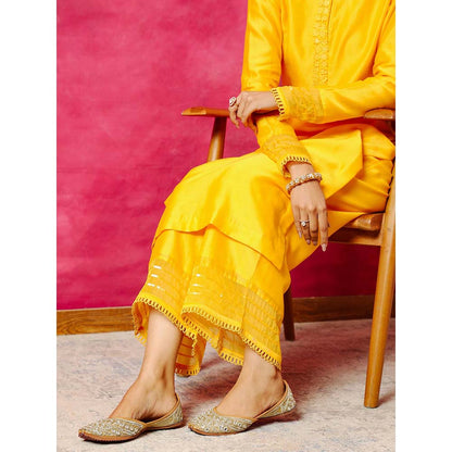 DOHR INDIA Seher Yellow Silk Chanderi Kurta with Palazzo and Dupatta (Set of 3)