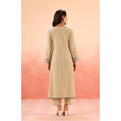 DOHR INDIA Saanjh Mustard Cotton Yarn Dyed Kurta with Pant and Dupatta (Set of 3)