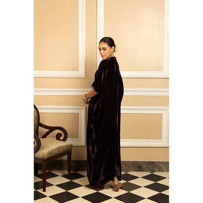 DOHR INDIA Gulzar Purple Handcrafted Silk Velvet Kaftan Dress