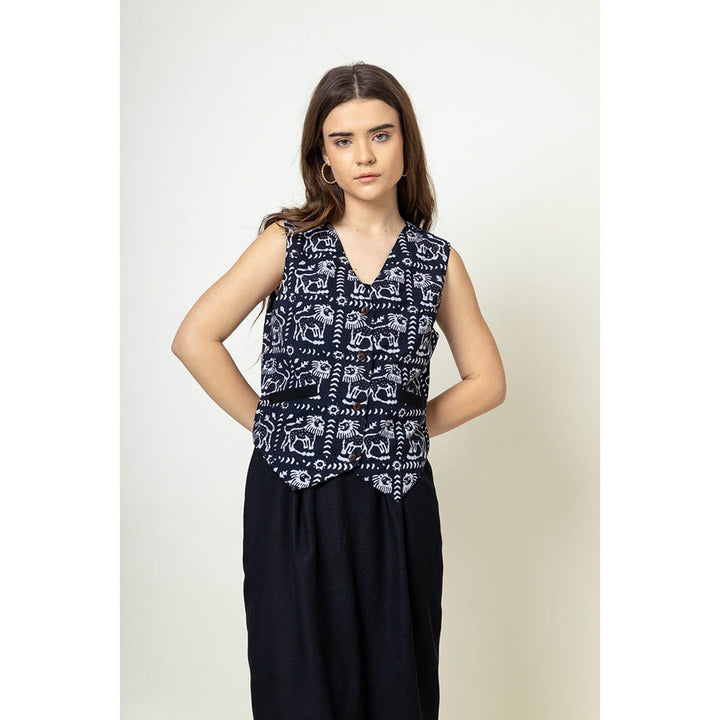 Doodlage Francis Navy Blue Batik Waist Coat