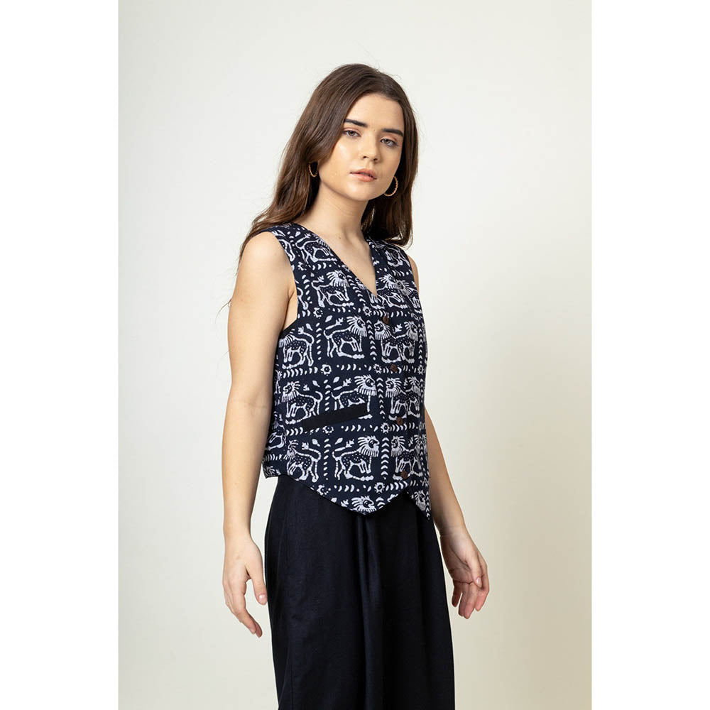 Doodlage Francis Navy Blue Batik Waist Coat