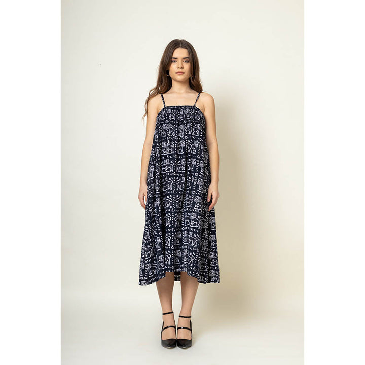 Doodlage Ella Navy Blue Printed Dress