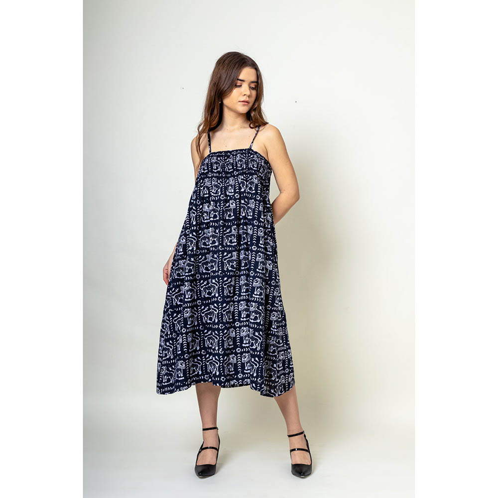 Doodlage Ella Navy Blue Printed Dress