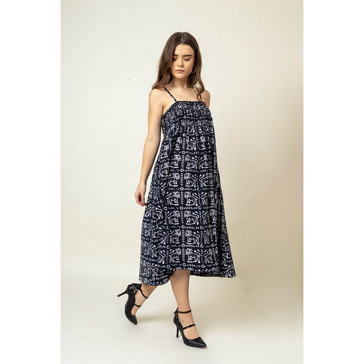 Doodlage Ella Navy Blue Printed Dress