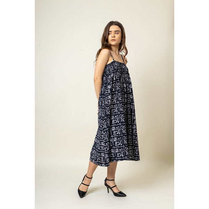 Doodlage Ella Navy Blue Printed Dress