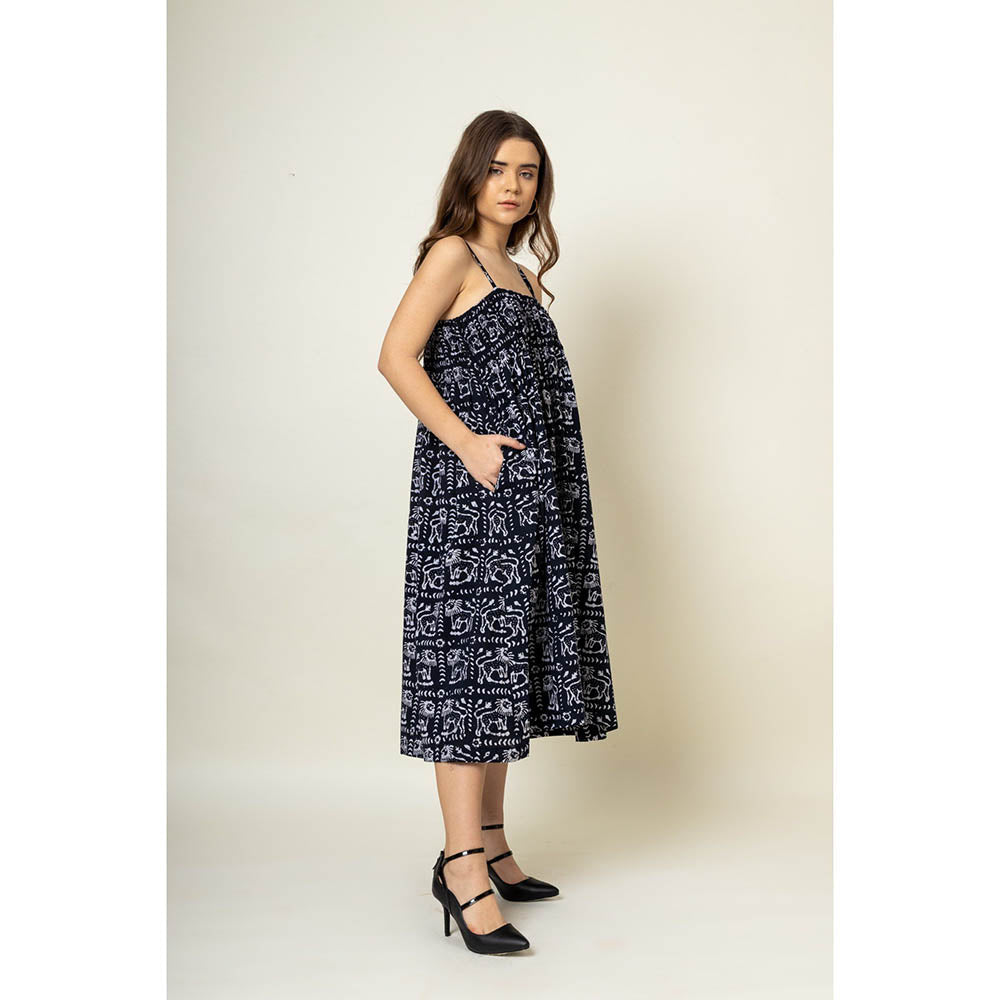 Doodlage Ella Navy Blue Printed Dress