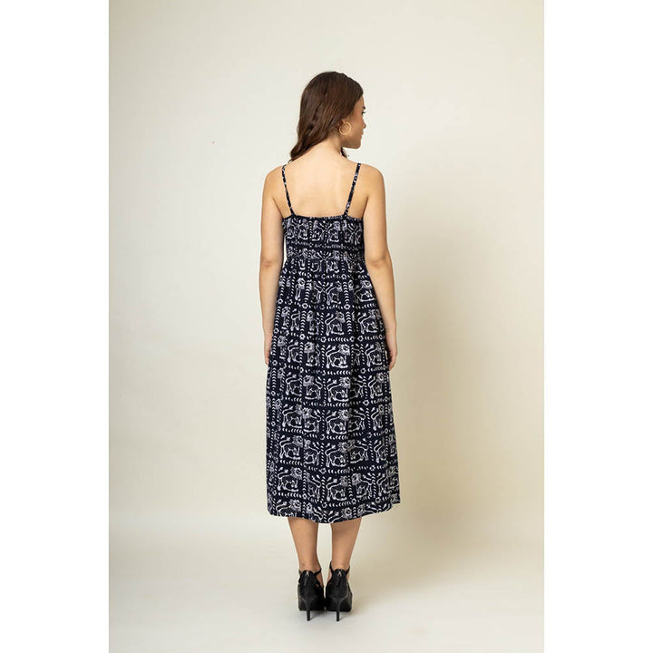 Doodlage Ella Navy Blue Printed Dress