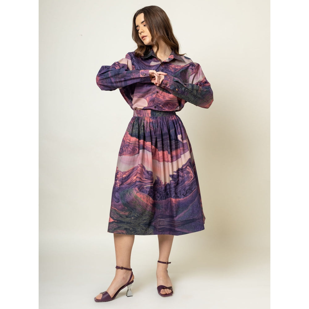 Doodlage Women Purple Printed Midi Skirt