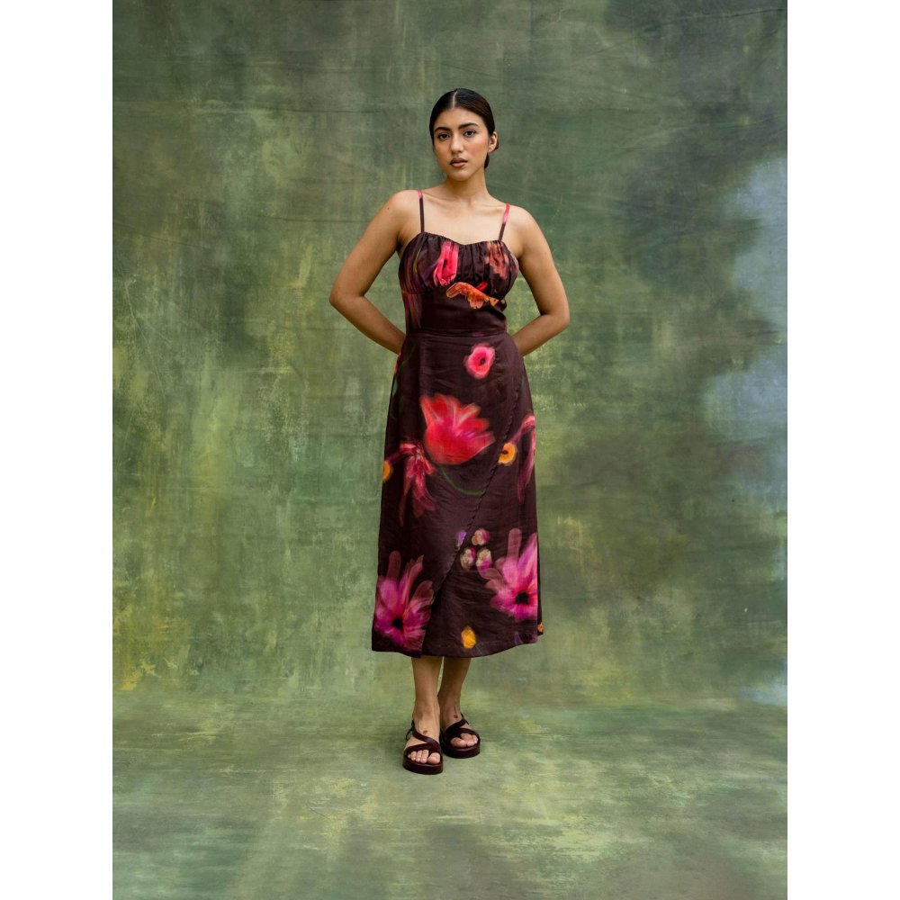 Doodlage Brown Lucie Printed Midi Dress