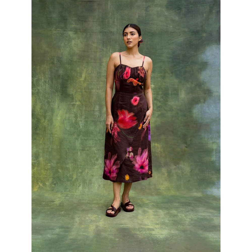 Doodlage Brown Lucie Printed Midi Dress