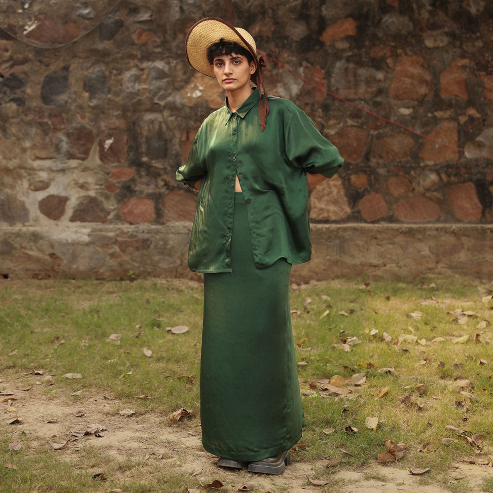 Doodlage Earo Emerald Solid Shirt and Skirt (Set of 2)