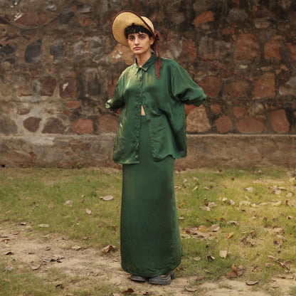 Doodlage Earo Emerald Solid Shirt and Skirt (Set of 2)