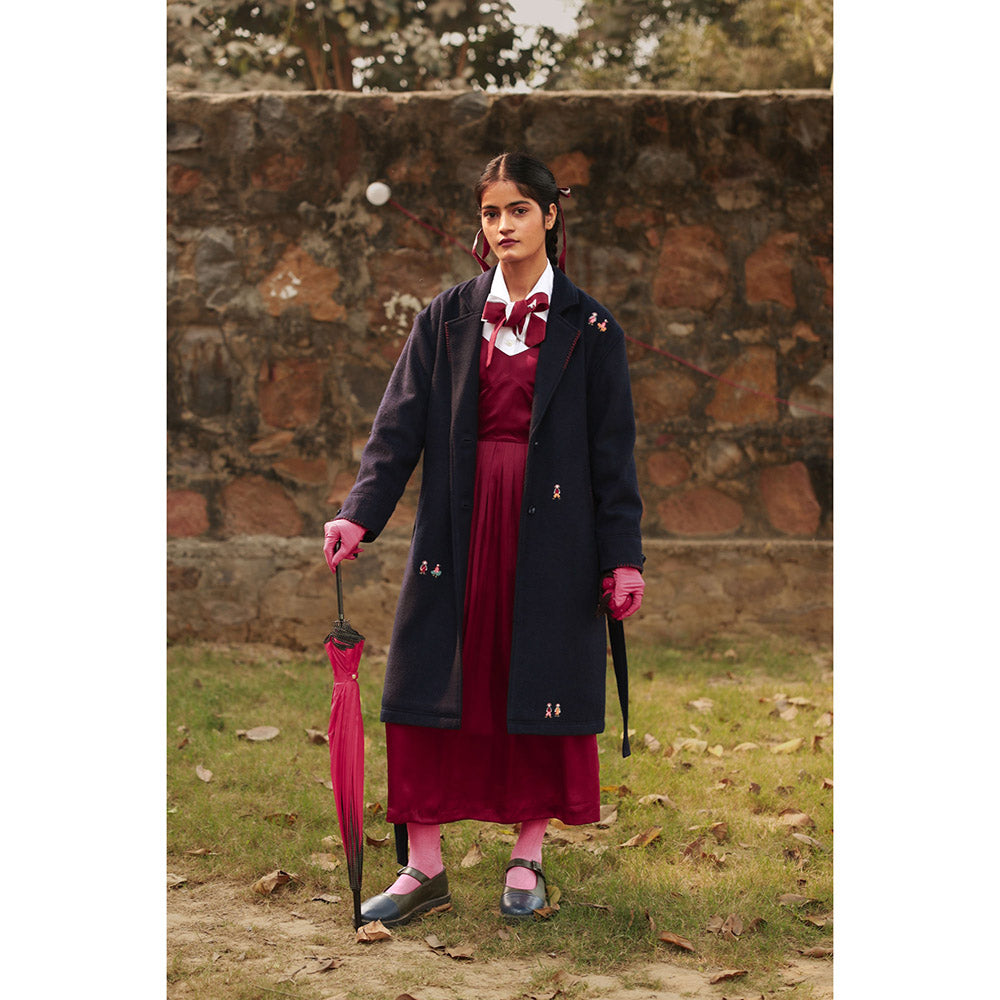 Doodlage Willow Navy Blue Overcoat with Belt (Set of 2)