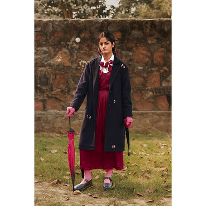 Doodlage Willow Navy Blue Overcoat with Belt (Set of 2)