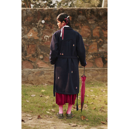 Doodlage Willow Navy Blue Overcoat with Belt (Set of 2)