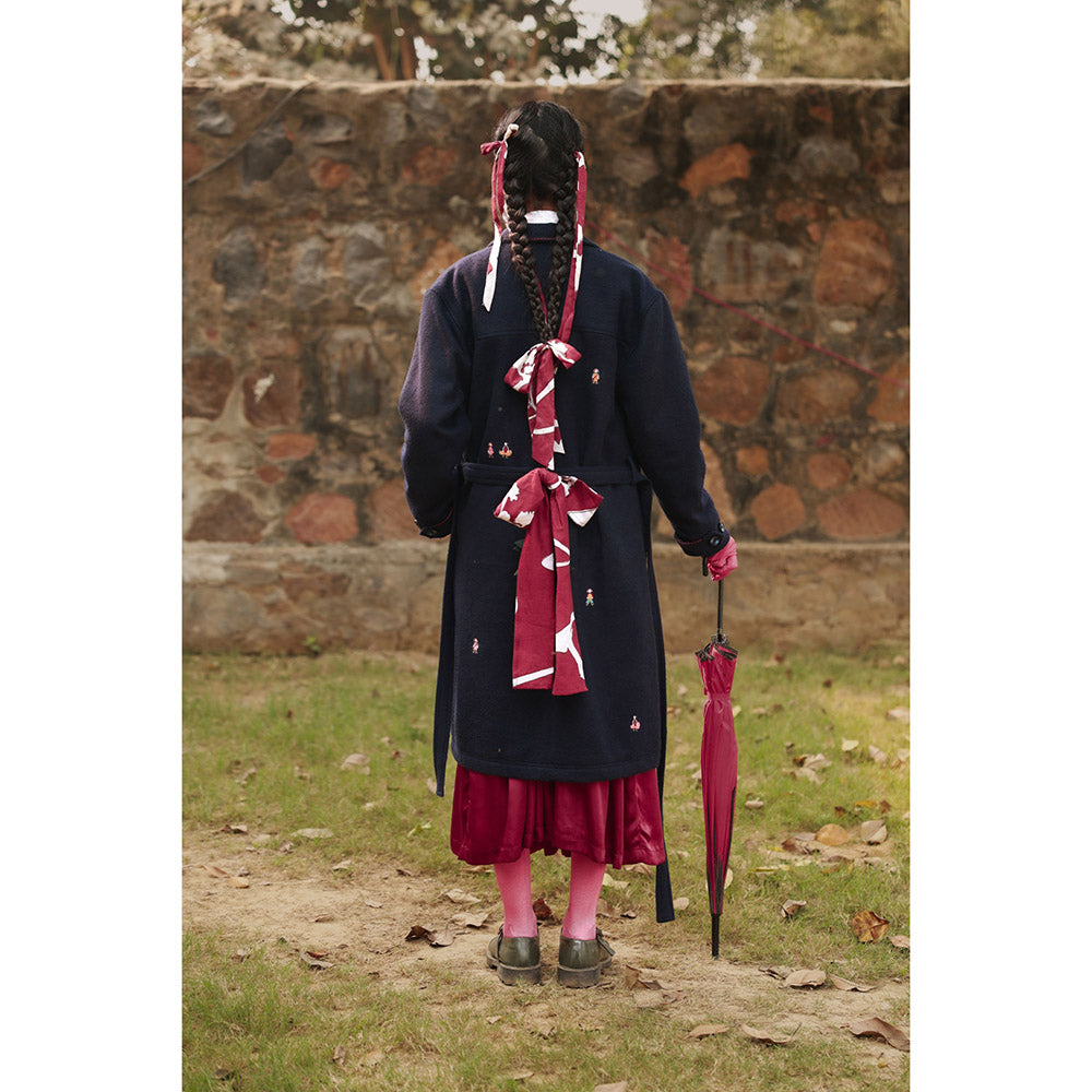 Doodlage Willow Navy Blue Overcoat with Belt (Set of 2)