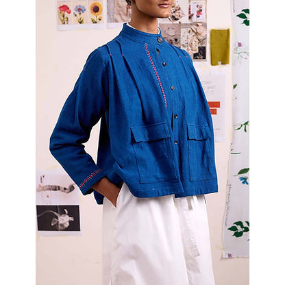 Doodlage Women Blue Cotton Jacket