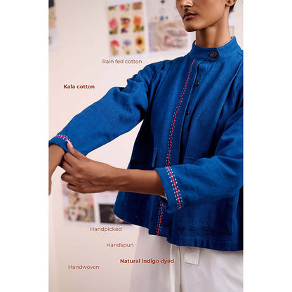 Doodlage Women Blue Cotton Jacket