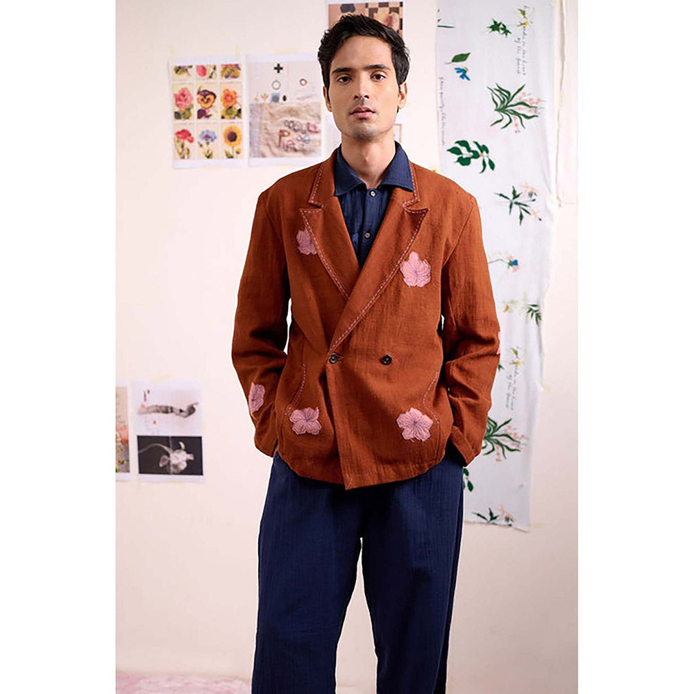 Doodlage Unisex Brown Cotton Blazer