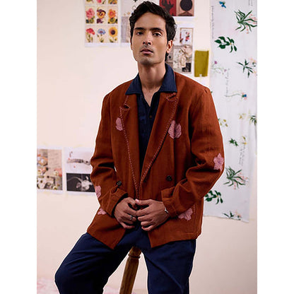Doodlage Unisex Brown Cotton Blazer
