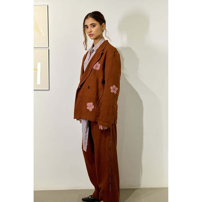 Doodlage Unisex Brown Cotton Blazer
