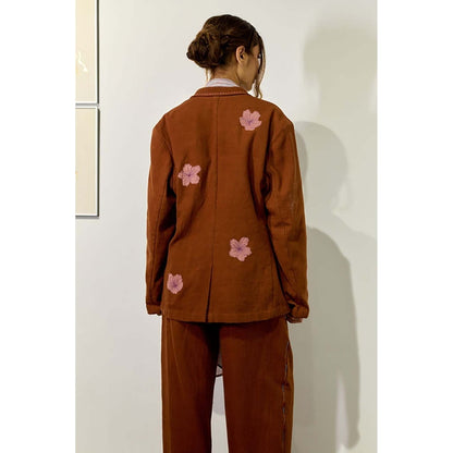 Doodlage Unisex Brown Cotton Blazer