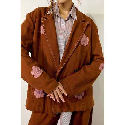 Doodlage Unisex Brown Cotton Blazer