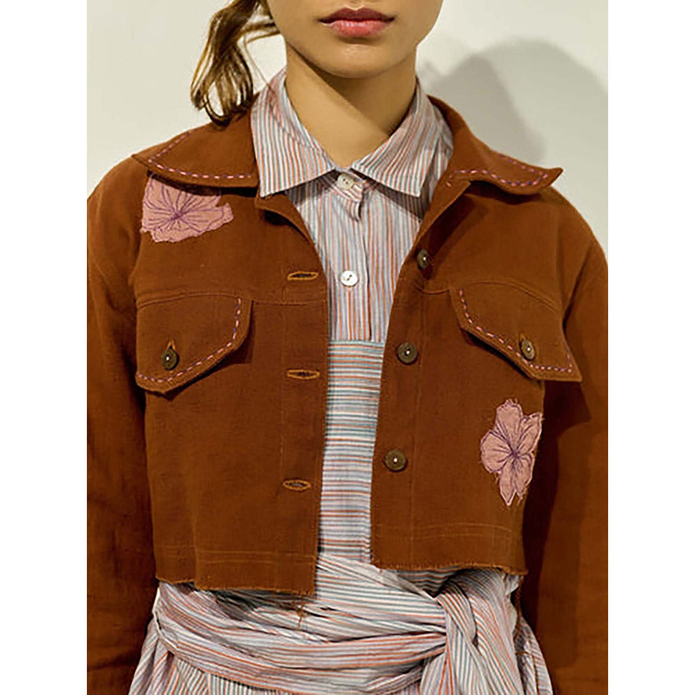 Doodlage Women Brown Cotton Shacket