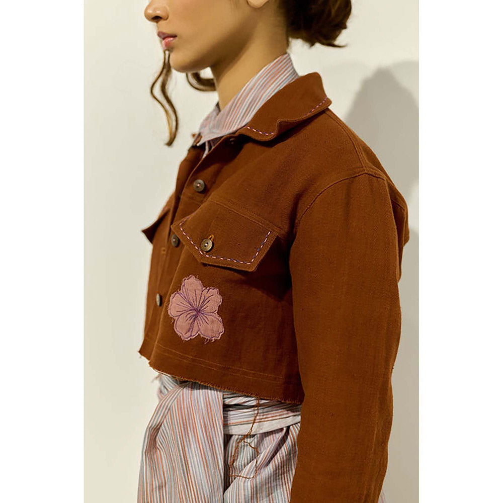 Doodlage Women Brown Cotton Shacket