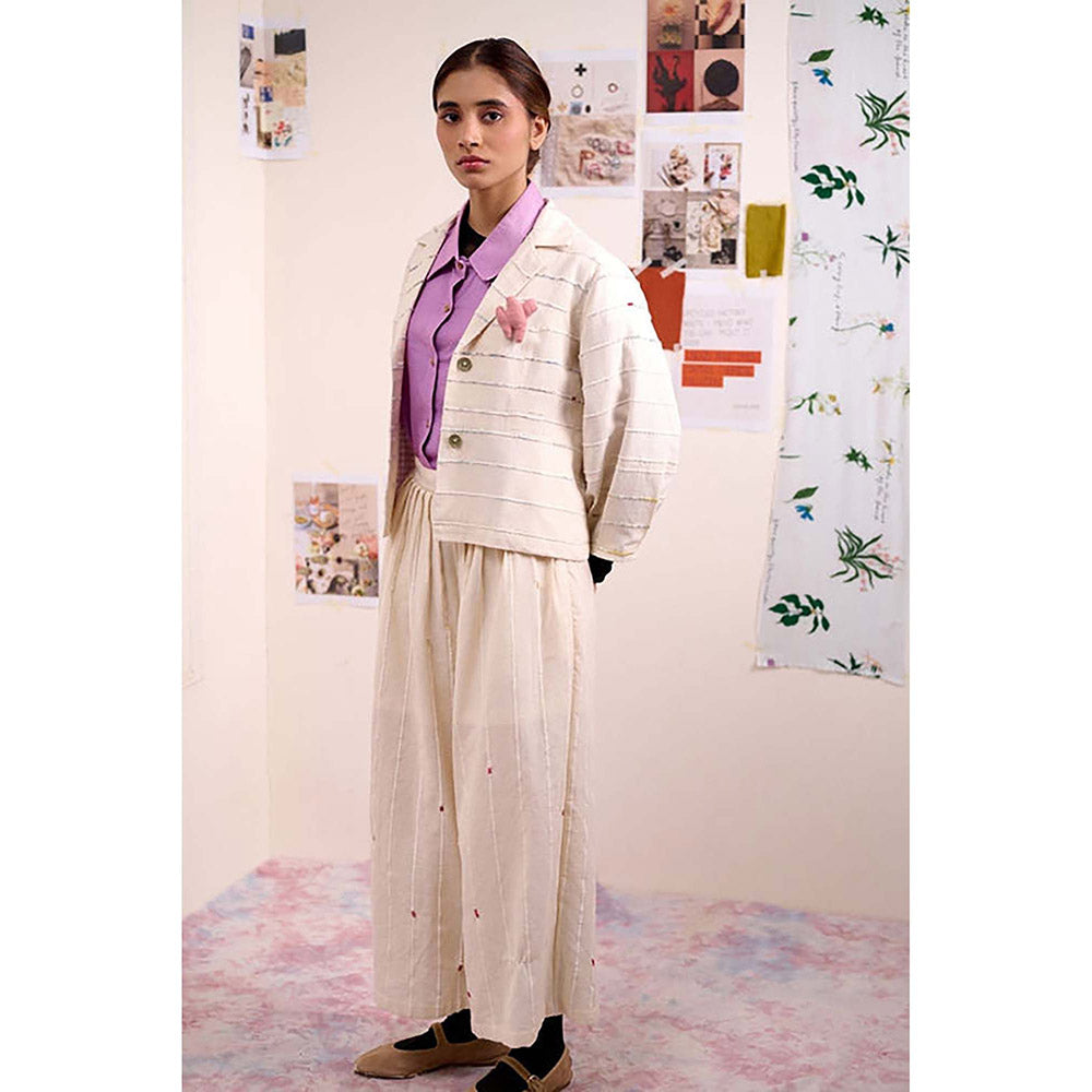 Doodlage Women Beige Cotton Jacket with Pant
