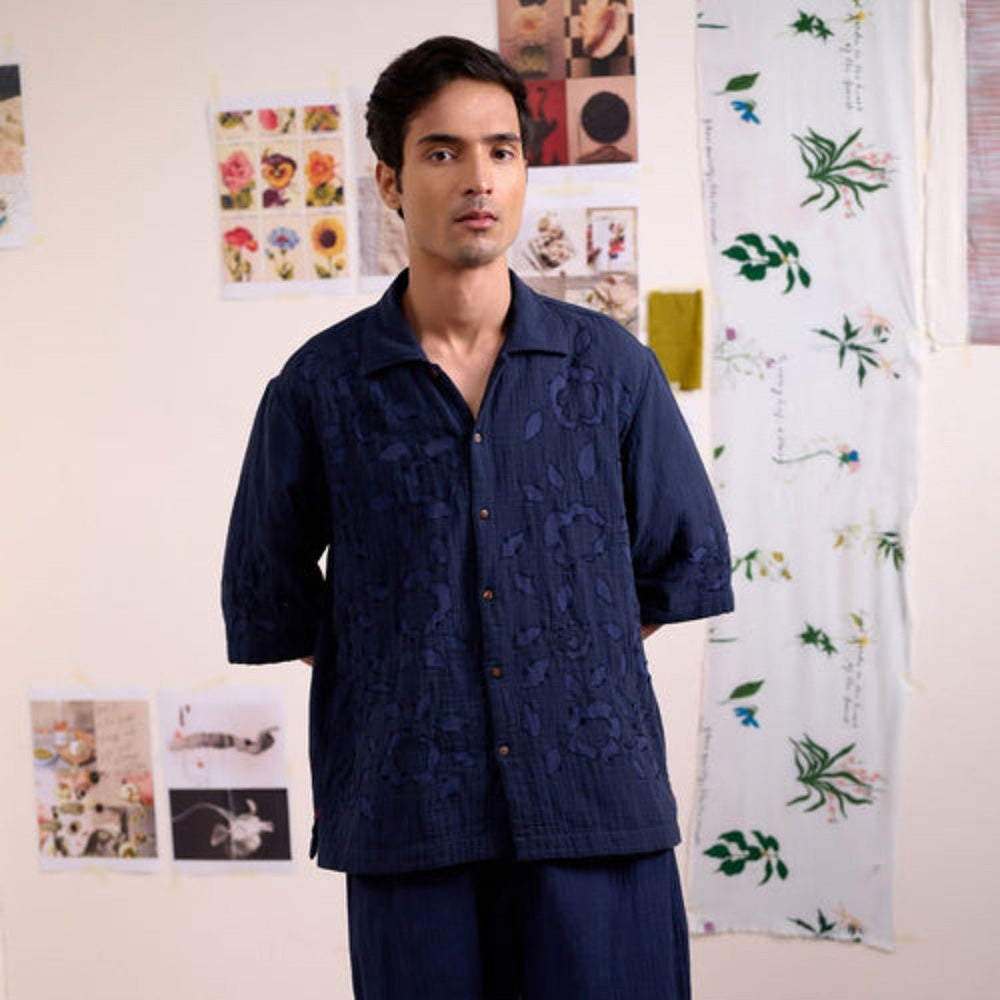 Doodlage Men Navy Blue Florique Shirt