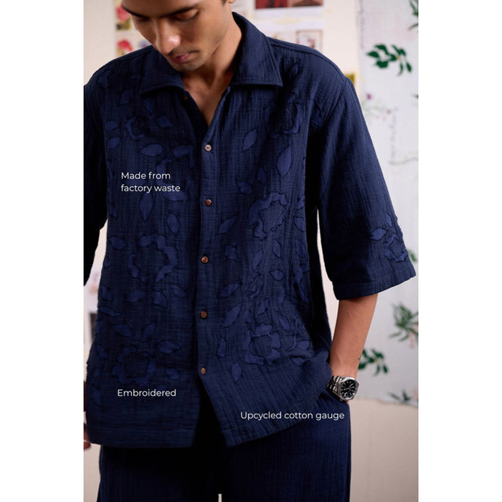 Doodlage Men Navy Blue Florique Shirt