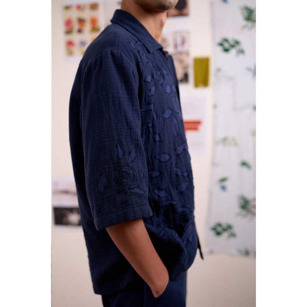 Doodlage Men Navy Blue Florique Shirt