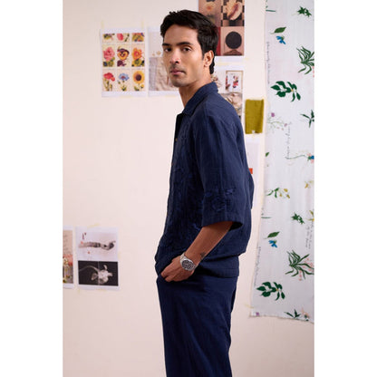 Doodlage Men Navy Blue Florique Shirt