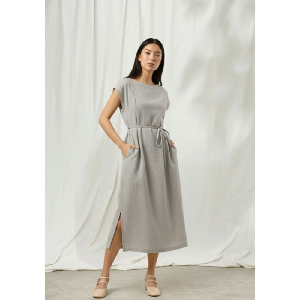 Doodlage Erna Grey Midi Dress with Belt