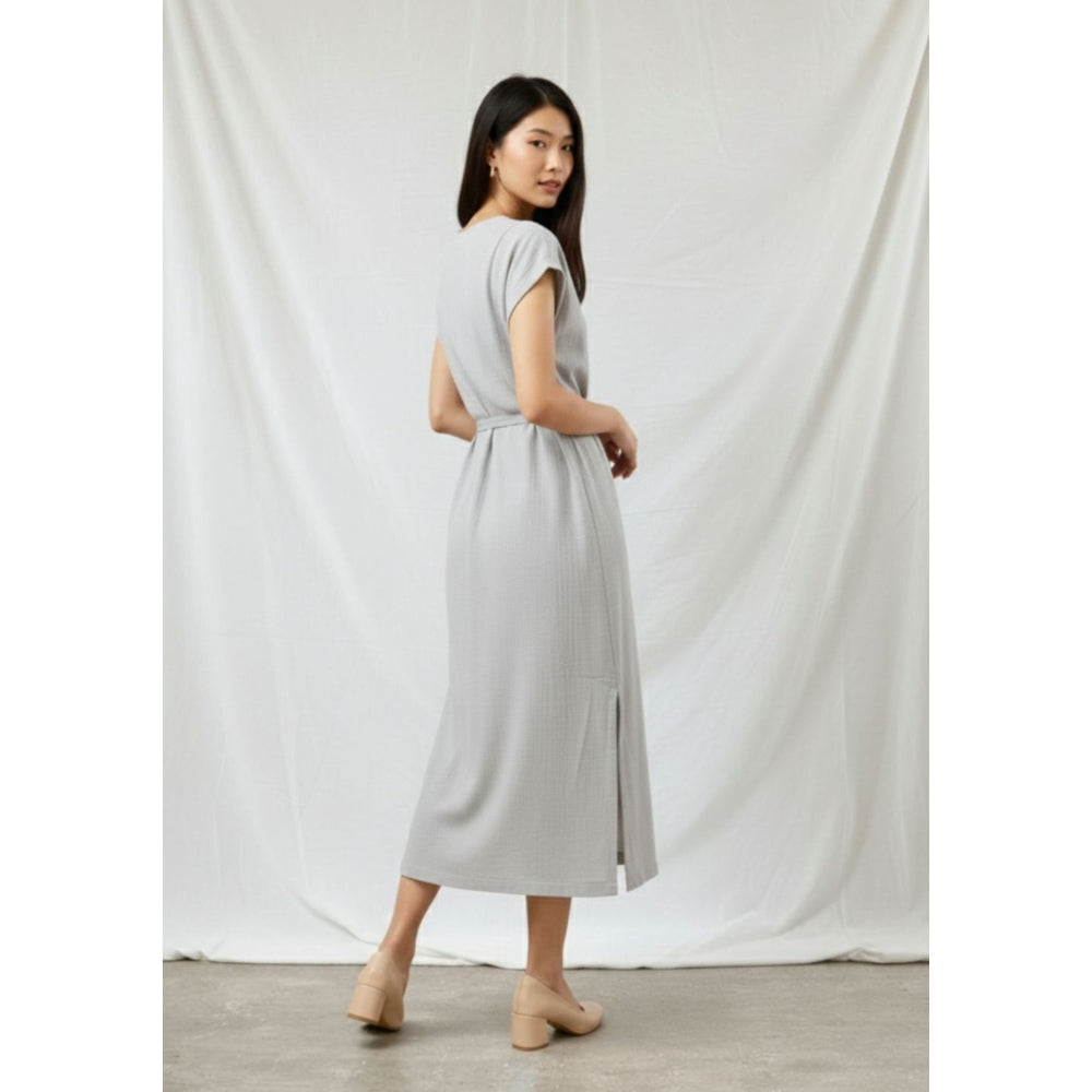 Doodlage Erna Grey Midi Dress with Belt