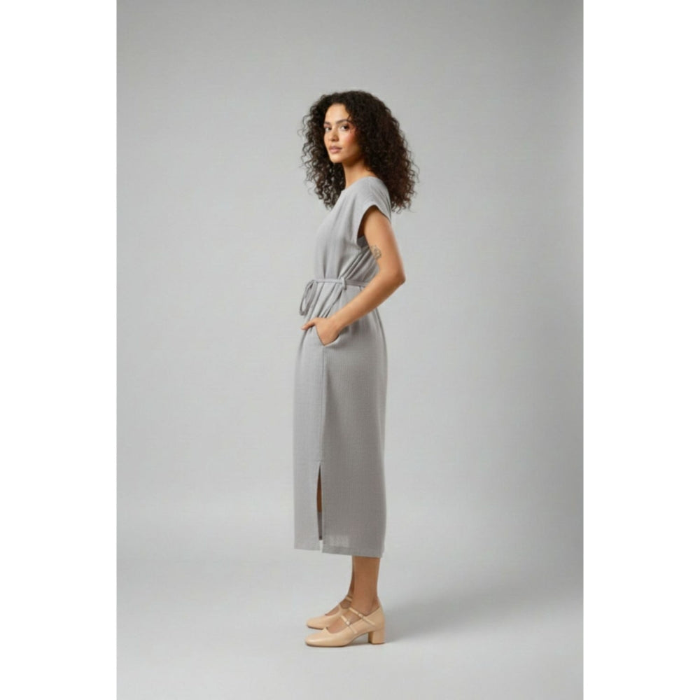 Doodlage Erna Grey Midi Dress with Belt
