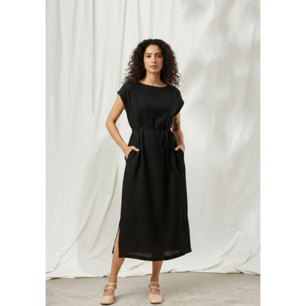 Doodlage Erna Black Midi Dress with Belt
