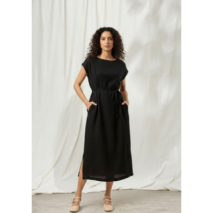 Doodlage Erna Black Midi Dress with Belt