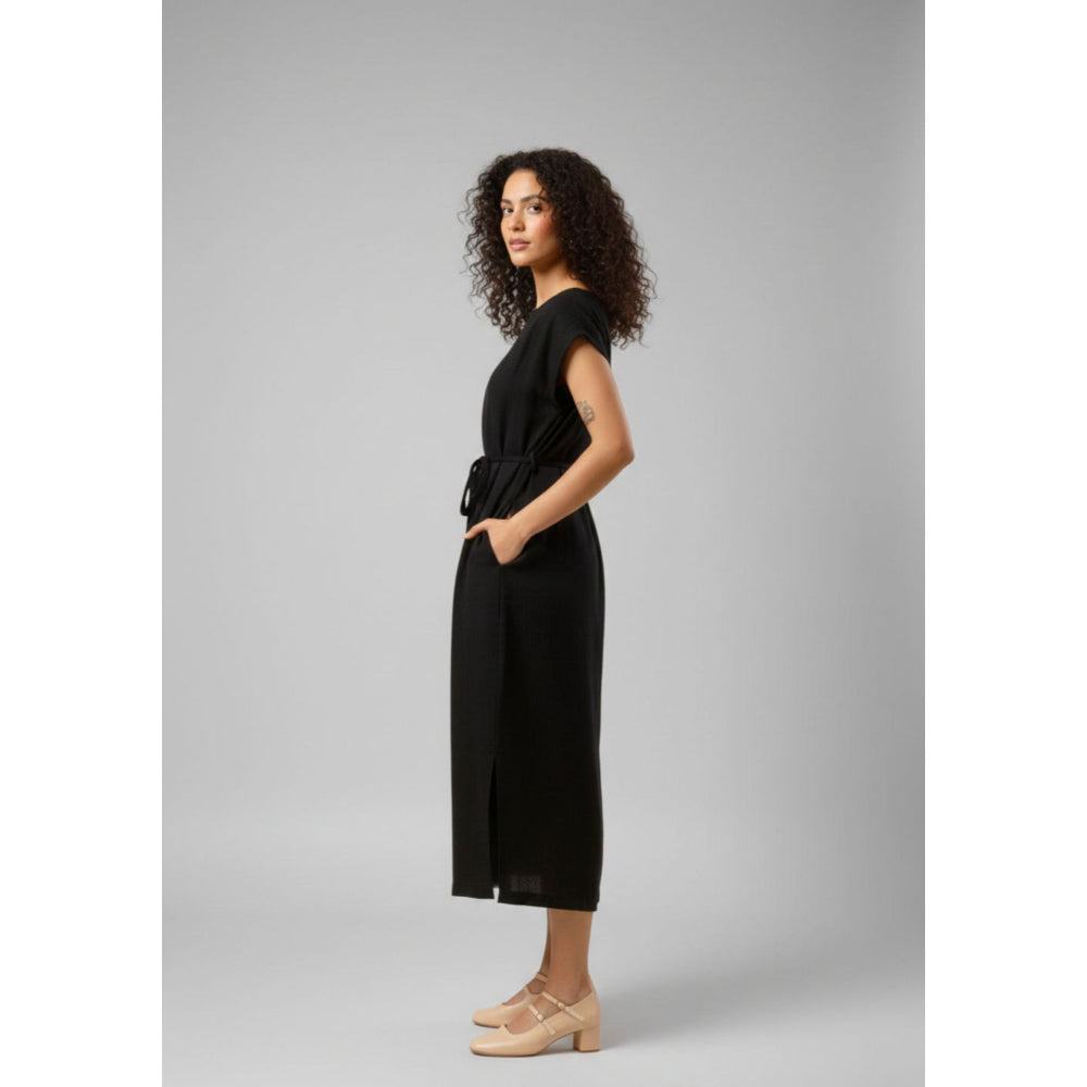 Doodlage Erna Black Midi Dress with Belt