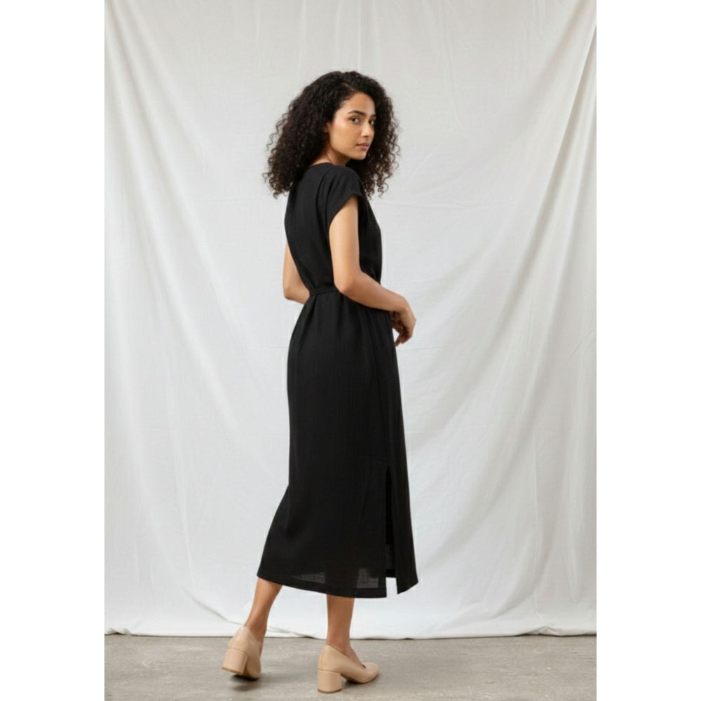 Doodlage Erna Black Midi Dress with Belt