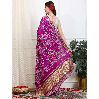 Dress & Dazzle Purple Bandhani Silk Saree with Unstitched Blouse