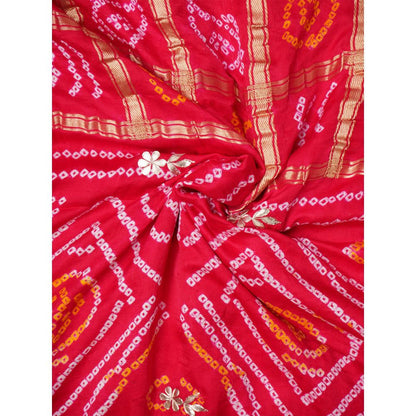 Dress & Dazzle Ruby Red Gharchola Silk Saree with Unstitched Blouse