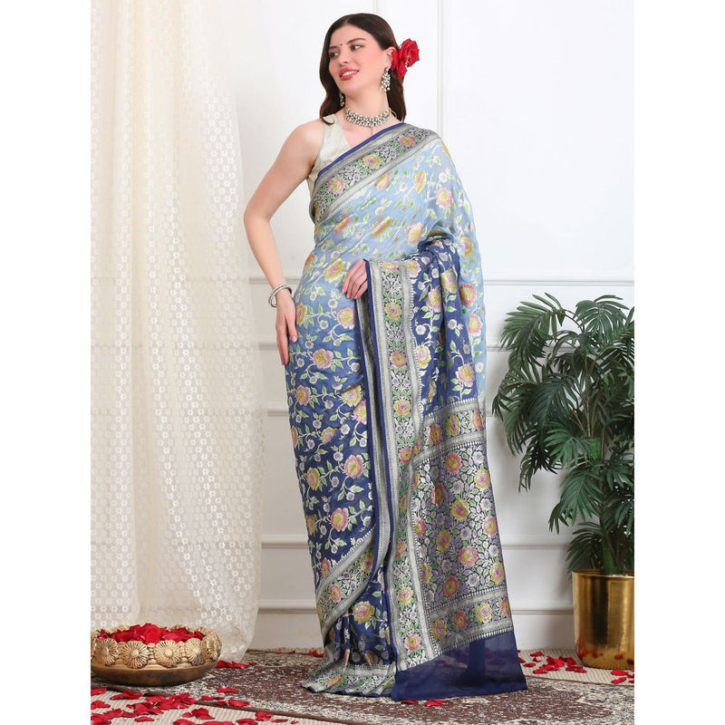 Dress & Dazzle Icy Blue Khaddi Georgette Saree with Unstitched Blouse