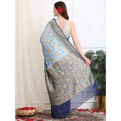 Dress & Dazzle Icy Blue Khaddi Georgette Saree with Unstitched Blouse