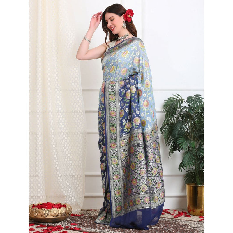 Dress & Dazzle Icy Blue Khaddi Georgette Saree with Unstitched Blouse
