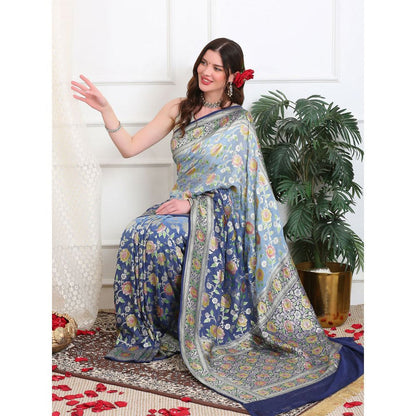 Dress & Dazzle Icy Blue Khaddi Georgette Saree with Unstitched Blouse