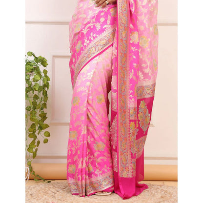 Dress & Dazzle Ombre Pink Khaddi Georgette Silk Saree with Unstitched Blouse
