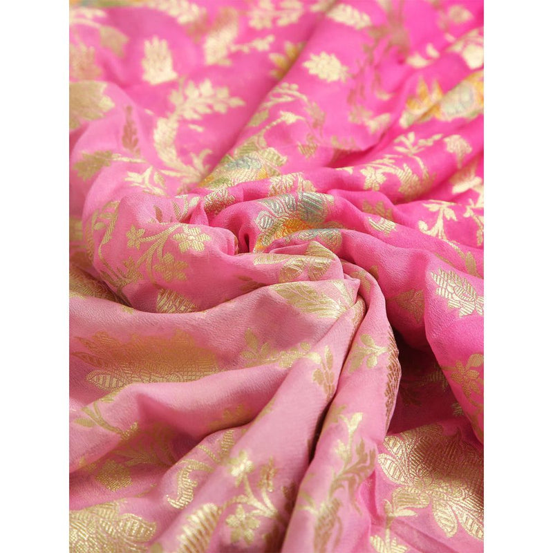 Dress & Dazzle Ombre Pink Khaddi Georgette Silk Saree with Unstitched Blouse